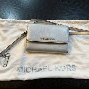 Michael Kors Silver Crossbody Wallet w/ strap